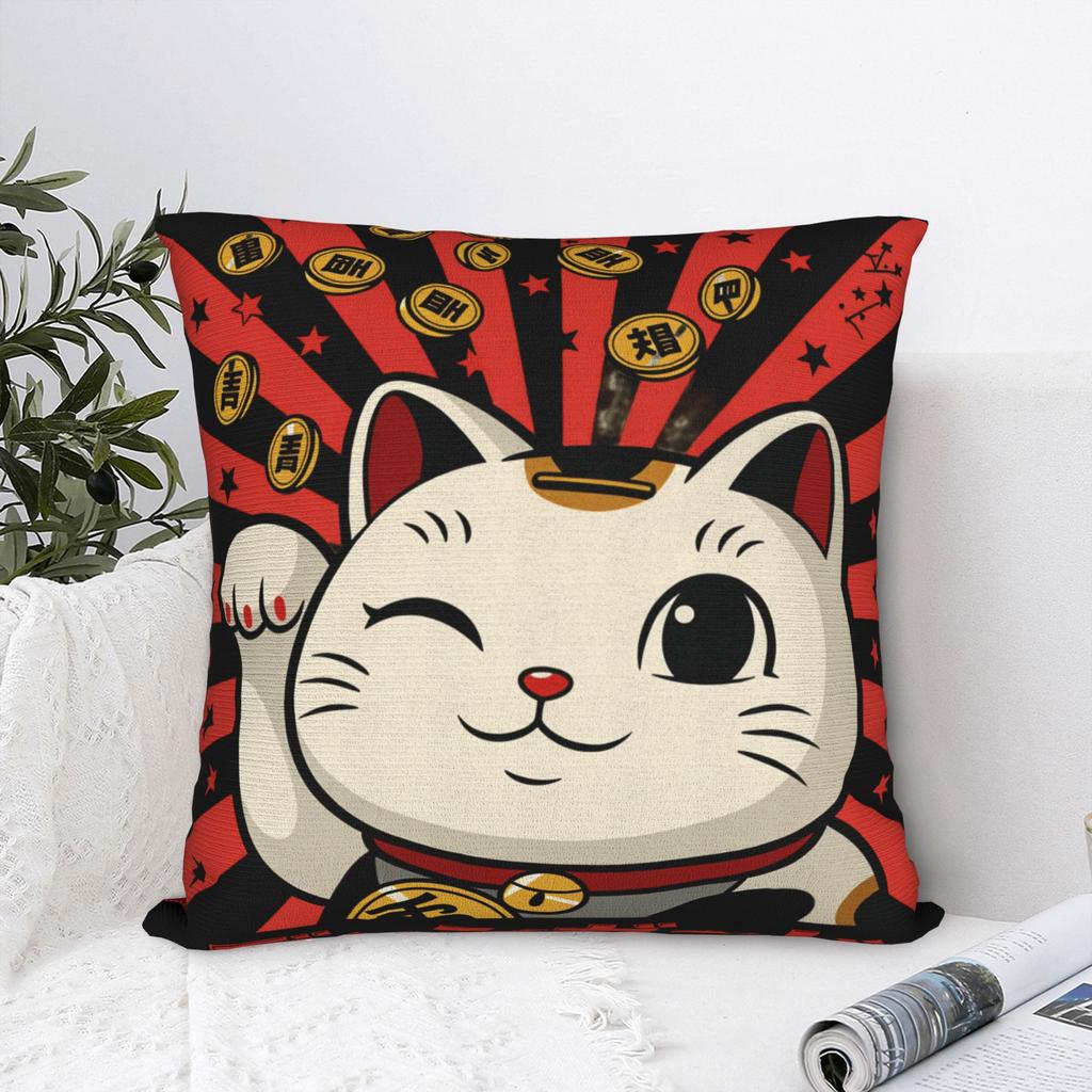 Lucky Cat Maneki Neko Pillow Case Novelty Pillow Cover Soft Pillowcases For Chair Sofa Home Decor
