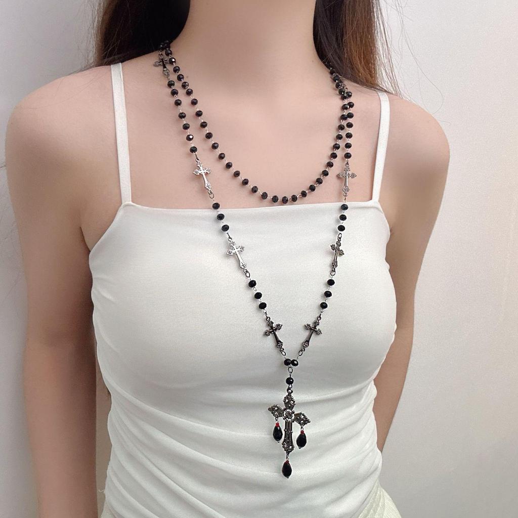 Layered Gothic Cross Necklace & Sweater Chain for Women
