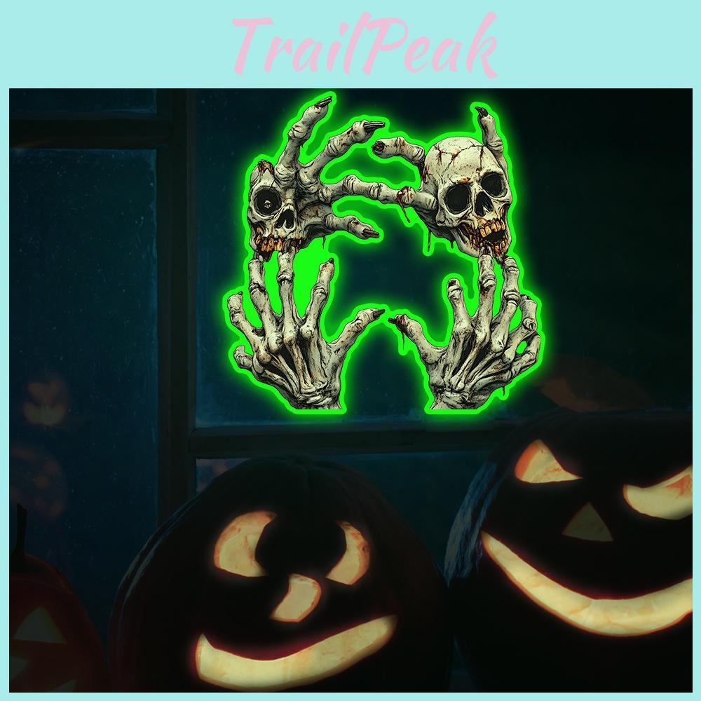 Glow Green Halloween Skull Palm Decal Wall Sticker For Home And Spaces Office