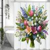 Spring Flower Botanical Bouquet Shower Curtain, Bathroom Decorative Shower Curtain, Waterproof Shower Curtain with Hooks