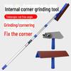 Adjustable Retractable Putty Scraper with Long Rod and Inner Corner Sandpaper for Right Angle Wall Grinding.