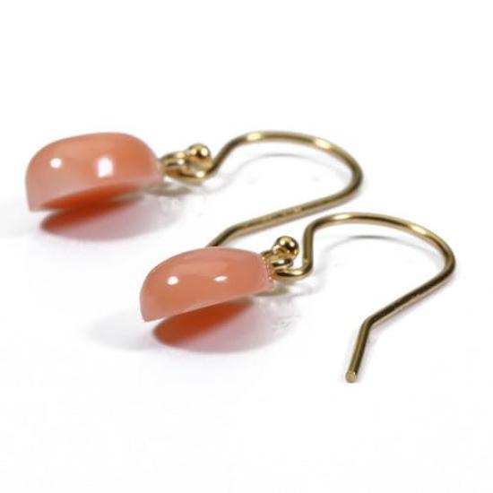 Pink garnet coral earrings with undyed hooks, gold-filled,