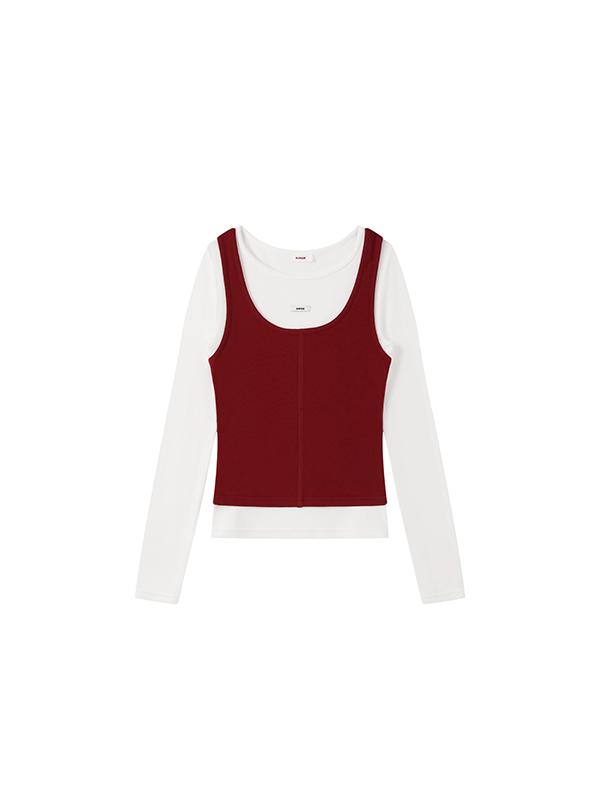 KIRSH Colorblock Layered Slim Fit Long Sleeve [Red]