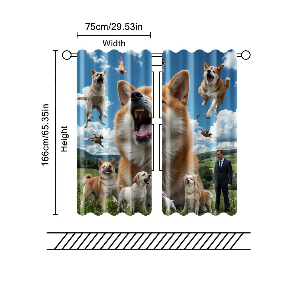 Set Of 2 Filtering Curtains Excluding Rods Non Movable Without Batteries Shiba Inu Use Bedrooms Living Rooms Made Polyester Sitting Room Window