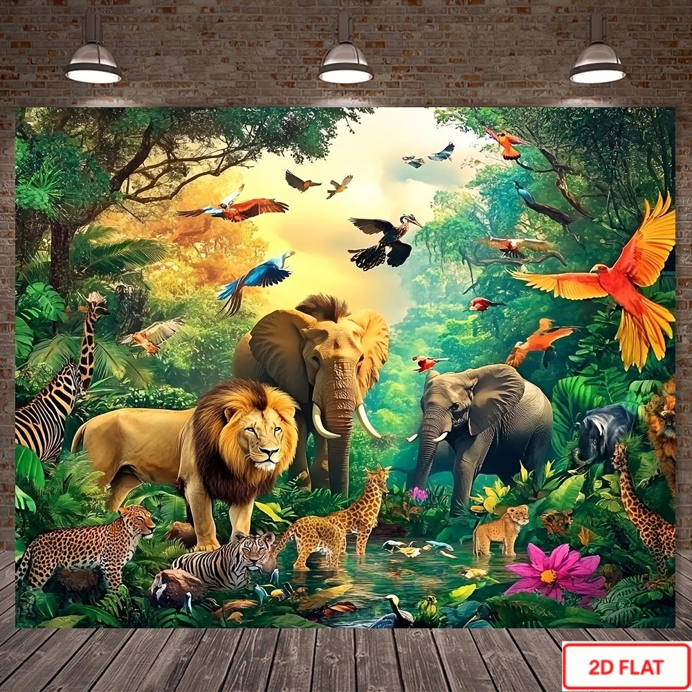 1 Piece of Jungle Exploration Animal Party Backdrop - Vivid Wildlife Scene
