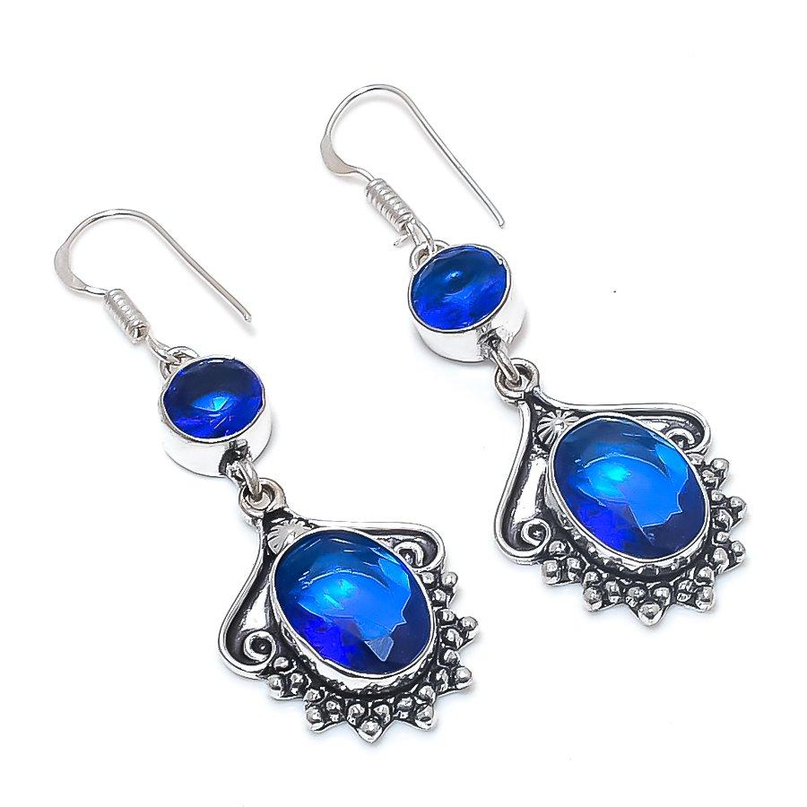 

Natural London Blue Topaz Gemstone 925 Sterling Silver Earring 2.29 n6q56