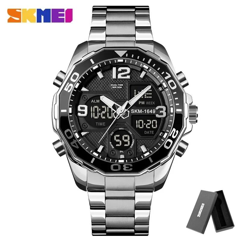 SKMEI 1649 Chrono Alarm Male Clock Reloj Hombre Dual Movement Sport Mens Watches Rotatable Ring Quartz Digital Men Wristwatches