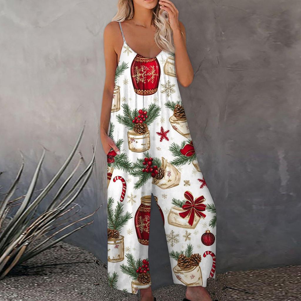 Bedruckter Damen-Overall, lässig, lockerer, verstellbarer Straps-Overall