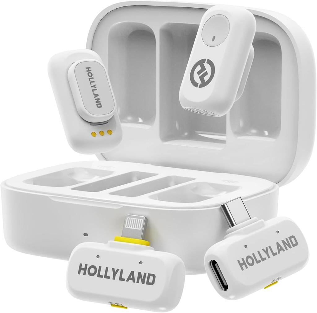 Hollyland A1 Combo Wireless Microphone, Ivory White, 48 kHz, 24-bit, High-Fidelity, 3-Level Intelligent Noise Cancellation