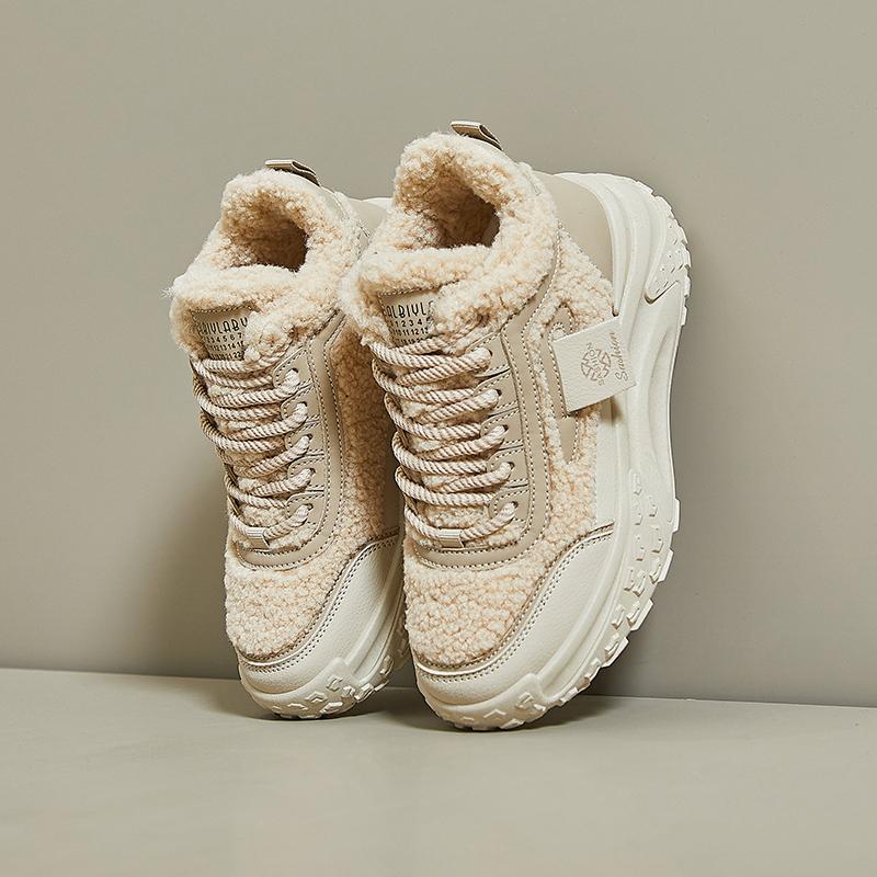 MCTIN Shoes for Women Winter Plush Chunky Sneakers Lace Up Casual Thick Soled Warm Shoes