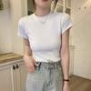 Women Slim Fit T-shirt O-neck Short Sleeve Pullover Tops Solid Color Stretchy Soft Tee Shirt Streetwear