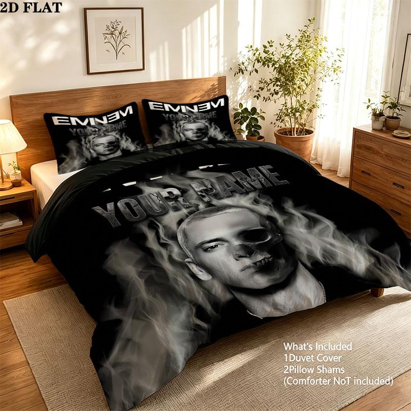 Eminem Custom Name Pattern Bedding Quilt Set Quilt Cover Pillowcase Home Gift(1 * duvet cover + 2 * pillowcase, without core)