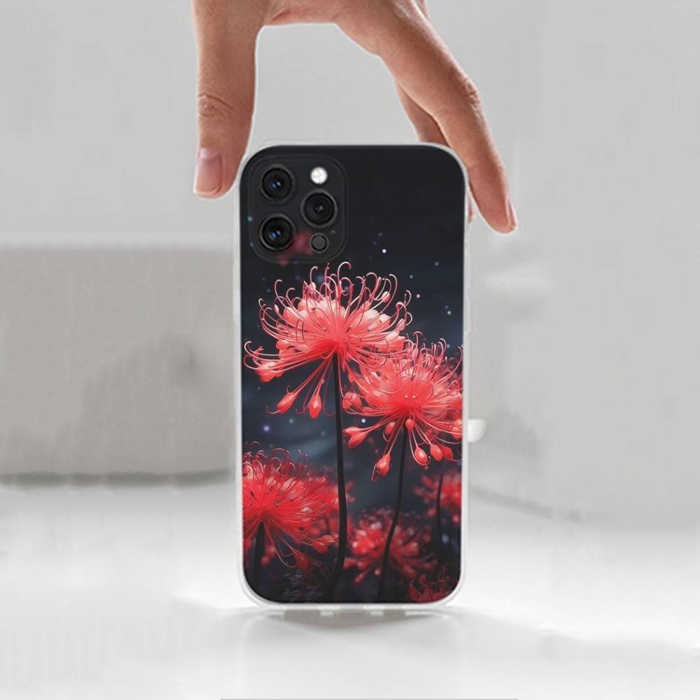 Red Spider Lily Flowers Case For iPhone Max,13,XR,SE,12,15,Pro,17,Plus,11,14,16,X,XS,Mini Transparent Soft Cover