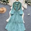 Women's Retro Embroidery Heavy Work Waist Cinching Single Button Ele Long Dress