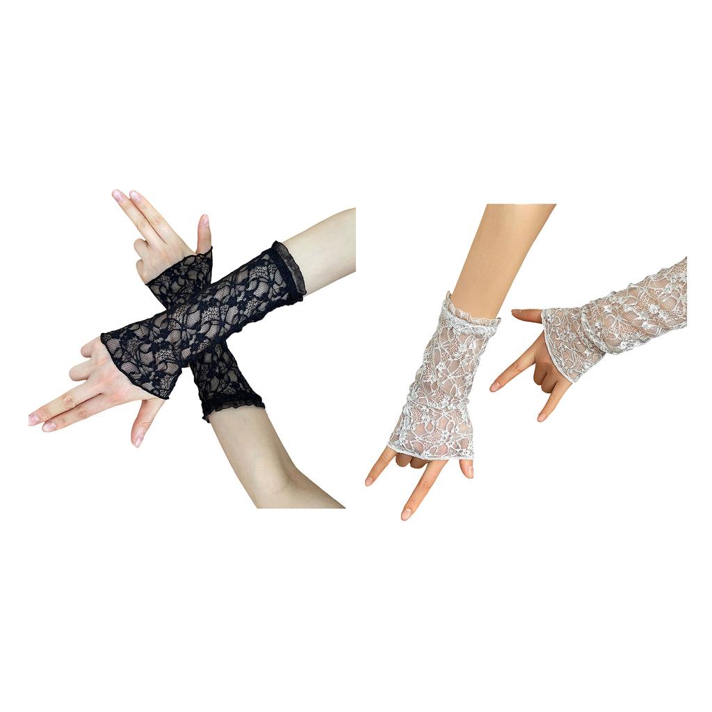 Y2K Style Lace Gloves Sheer Chiffon Sun Protection Arm Sleeves For Women Outdoor Activities And Daily Fashion