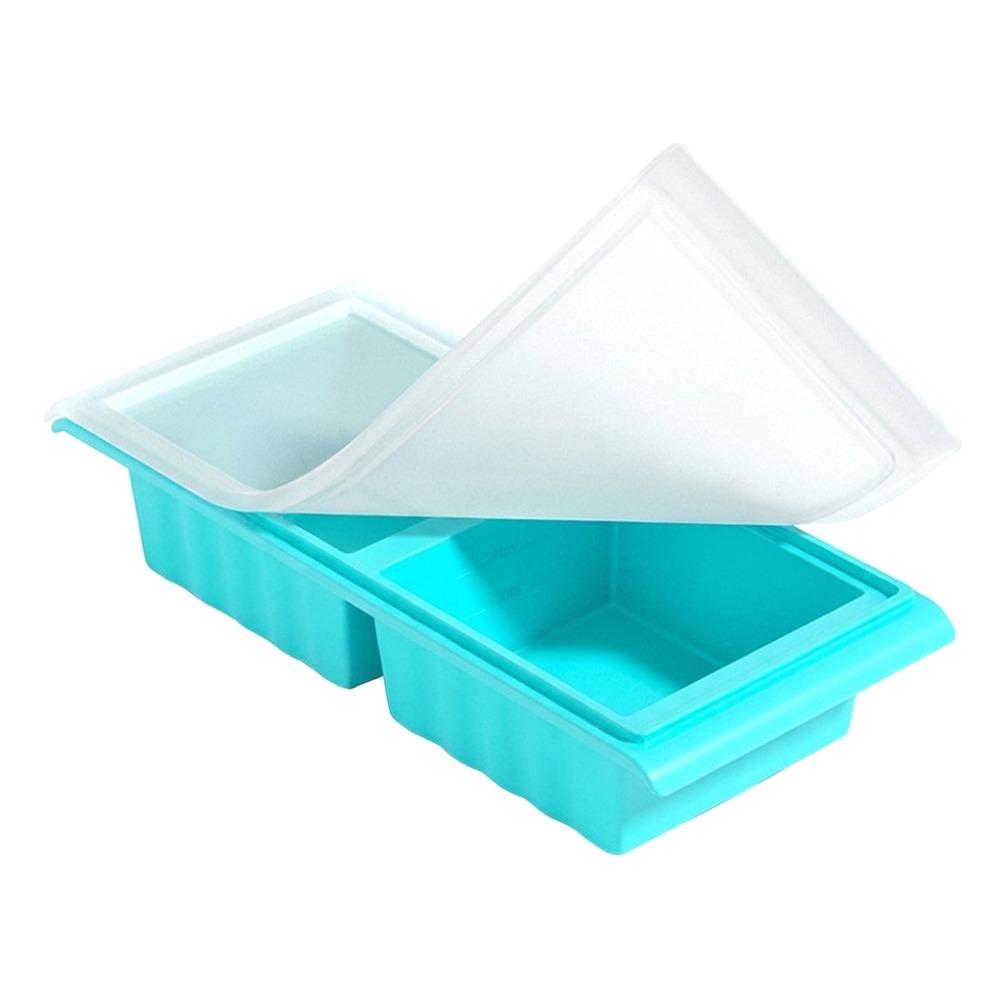 New 1/2 Grids Ice Cube Mold Silicone Extra Large Ice Mold Reusable with Lid Food Sauce Storage