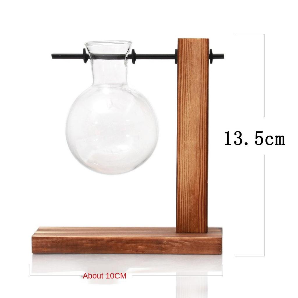 Glass Terrarium Planter Bulb Vase with Retro Solid Wooden Stand Plant Propagation Tubes Hydroponics Vase for Home Garden Decor