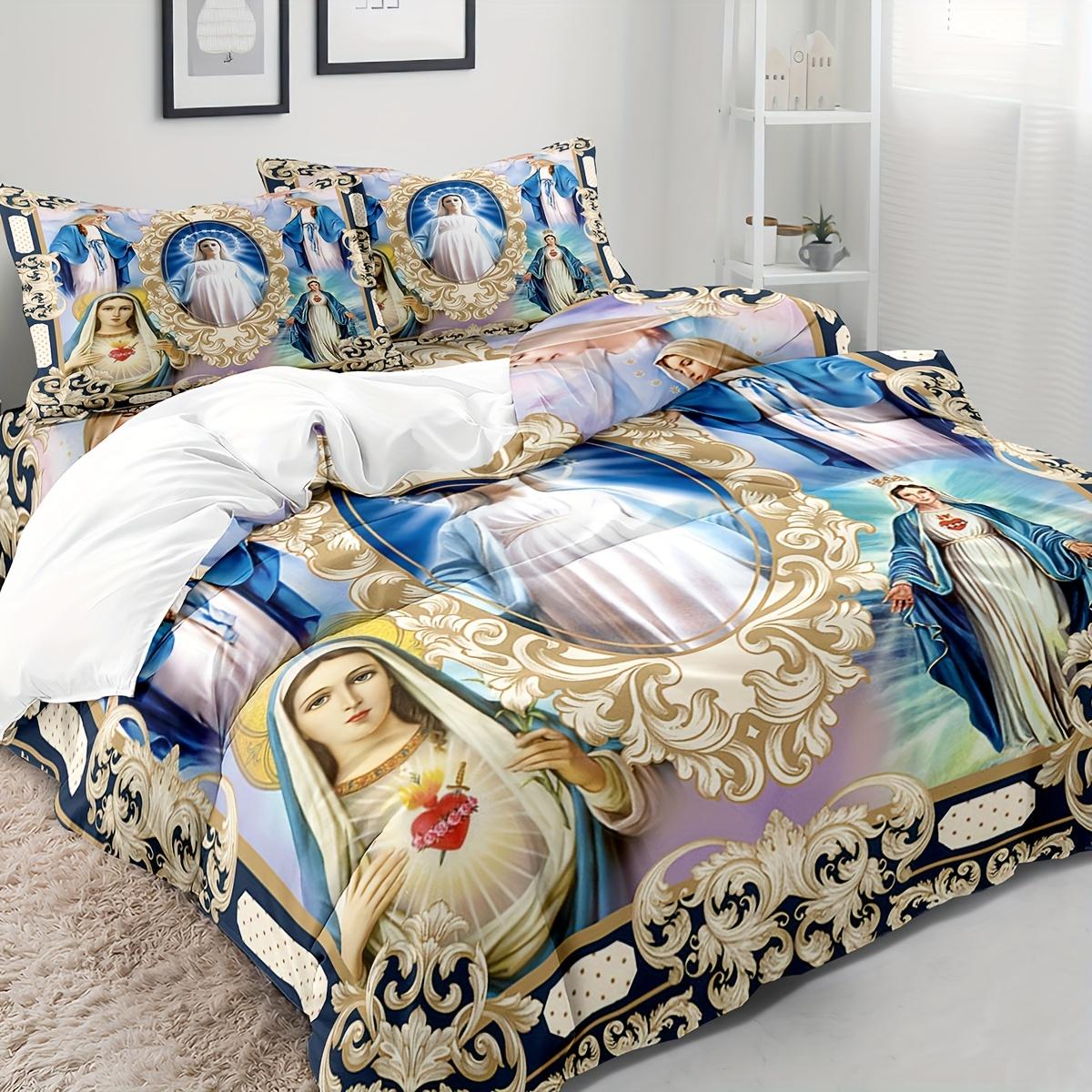 

3Pcs Jesus Virgin Mary Duvet Cover Set (1*Duvet Cover + 2*Pillowcases Without Core) 3D Digital Print Bedding Set EU Single(135*200cm)3pcs