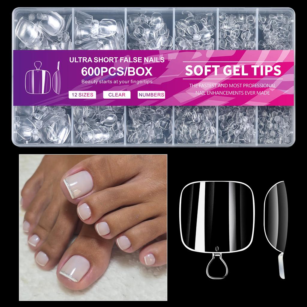 Xiaomi 600pcs Ultra Short Square Soft Gel Toe Nails Clear Full Cover Pre Shaped Fake Foot Nail Tips DIY Extension Press On Toes