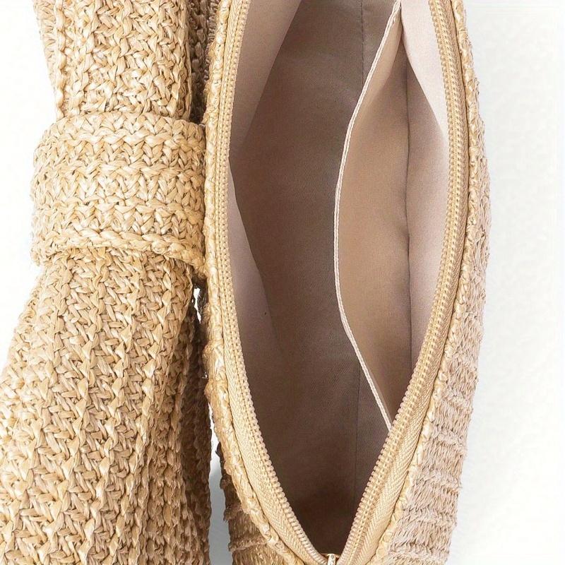 Vacation Style Lady Woven Bag with Large Bowknot Design, Multi-Functional for Handheld, Shoulder, Crossbody, Metal Chain Detachable Valentines