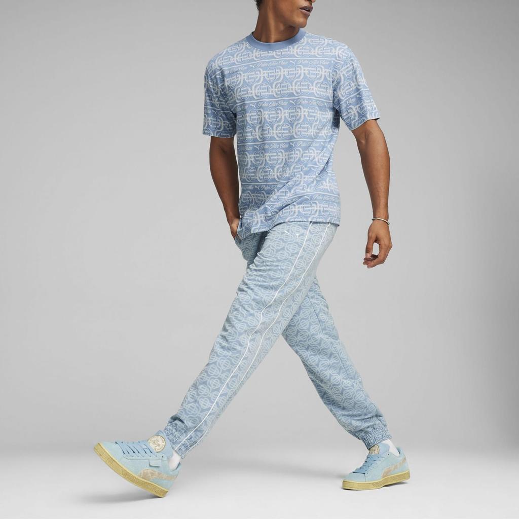 Puma X Palm Tree Crew Collaboration Striped Tee All Over Print Casual Round Neck Short Sleeve T-Shirt Men Tops Sky-Blue 625073-20