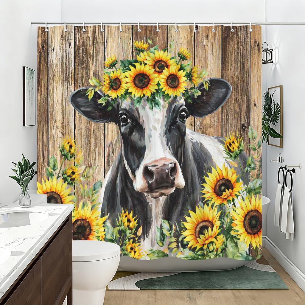 Vibrant Floral & Animal Printed Polyester Bathtub Curtain - Charming Bathroom Decorative Curtain, Country Style Shower Curtain