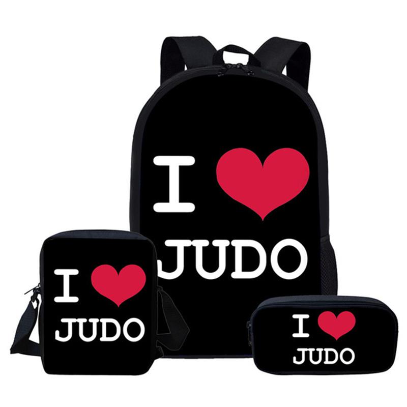 Trendy Popular Funny Judo 3D Print 3pcs/Set pupil School Bags Laptop Daypack Backpack Inclined shoulder bag Pencil Case