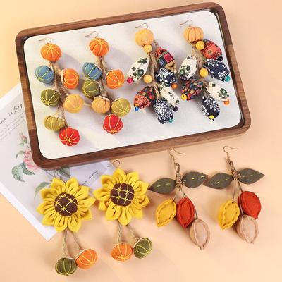 Handmade Woven Fabric Sen Style Earrings, Retro Artistic Long Tassel Earrings, Niche Design, Ethnic Style Earrings for Women