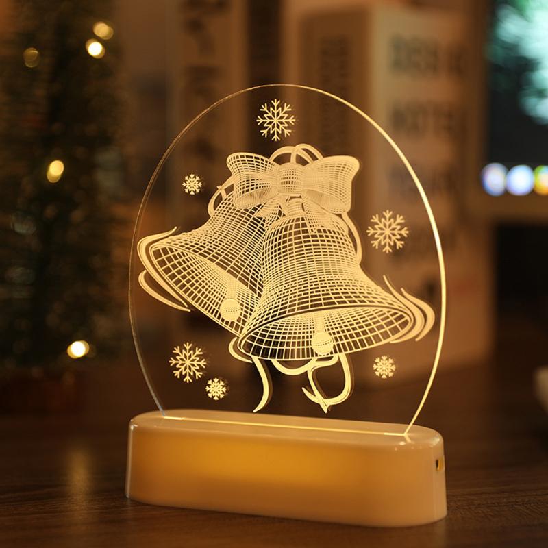 3d Led Christmas Lamp Santa Claus Snowman Bells Ornament Night Lights Christmas Holiday Gifts For