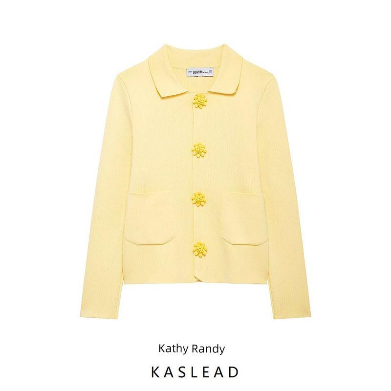 Kaslead New Arrival Women's Fashion Style Beaded Decorated Row Button Lapel Plain Stitch Outwear 4192033 300