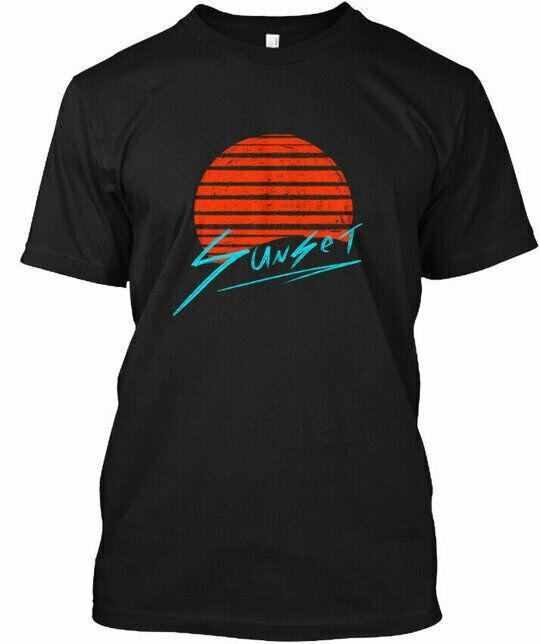 80S Retro Sunset Tee T-Shirt Tee Casual 