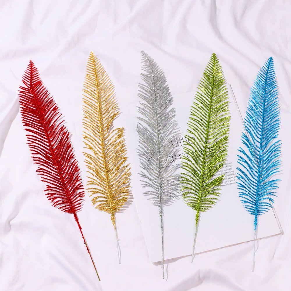 Decor Glitter Ornament Feather Leaf Glittery Artificial Plant Christmas Tree Flowers Feather Leaf