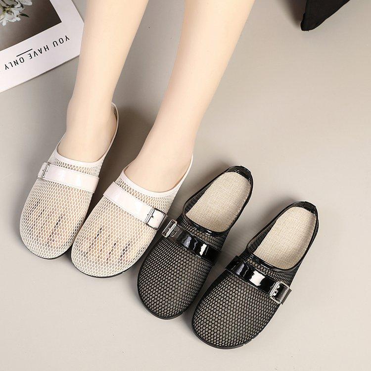 Summer outer wear mesh breathable bag head half slippers women's 2025 new one-pedal lazy shoes soft sole comfortable single shoes