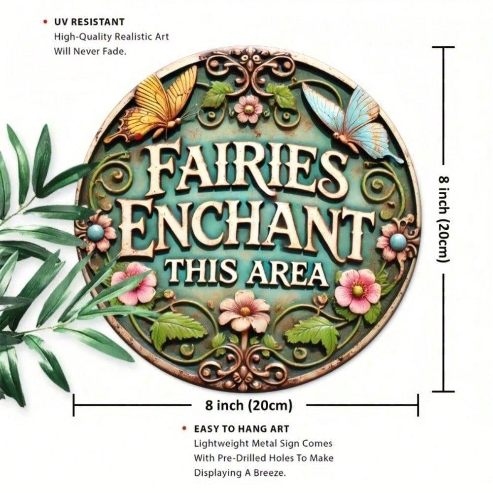 Vintage Metal Tin Sign 8x8 Round Fairy Fantasy Wall Art Home Decor Bar
