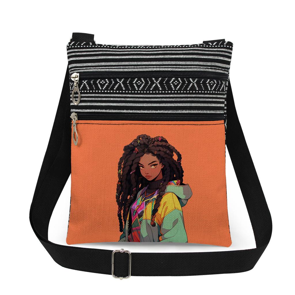 1PC Black Girl Print Tote Bags Women Shoulder Handbags Postman Package 6898