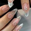 24Pcs French Almond Press On Nails Aurora Glitter Manicure Set Shiny Fake Nails With Drill Design Ready To Wear