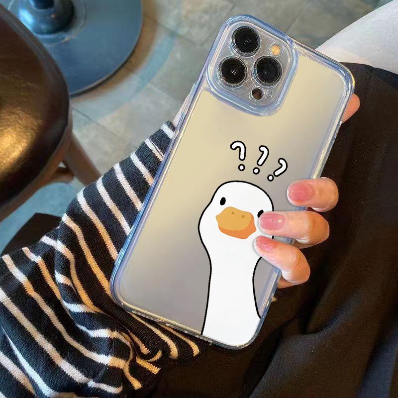 Süße Frage-Ente Handyhülle für iPhone 17 Air 16 15 14 13 12 11 Pro Max Plus Mini Xs X 8 7 Weiche Transparente Hülle Fundas