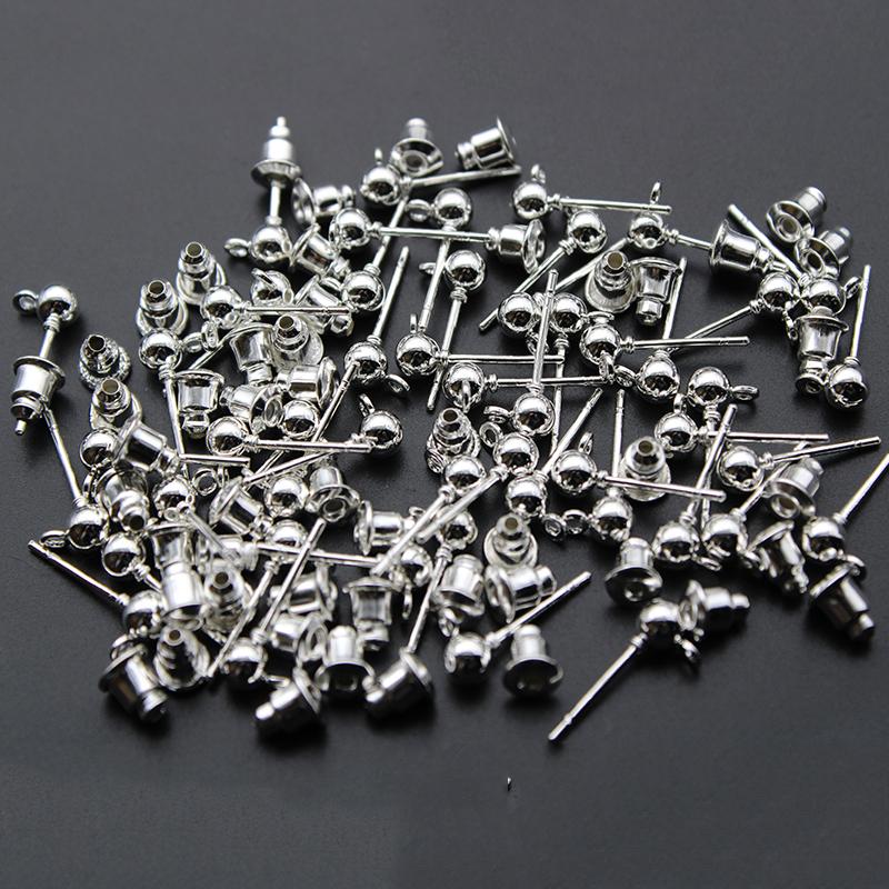 50Pcs/lot 3 4 5mm Gold Silver Ball Beads Stud Earring Ear pin Post Stopper Earplugs For Jewelry Making Findings DIY Accessories
