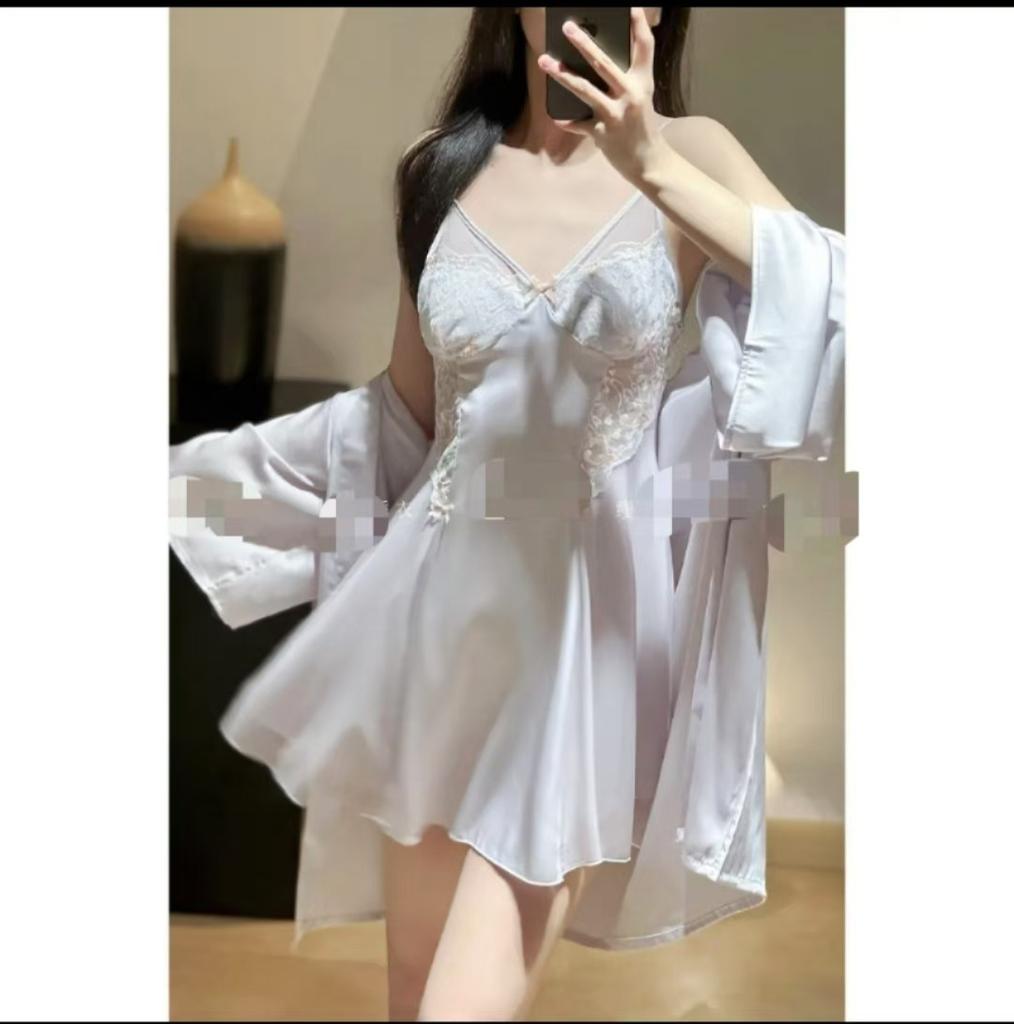 Sexy Pajamas Women's Ice Ribbon Chest Pad Colored Lace Lace Suspender Pajamas Two-piece Set Pure Desire Loungewear