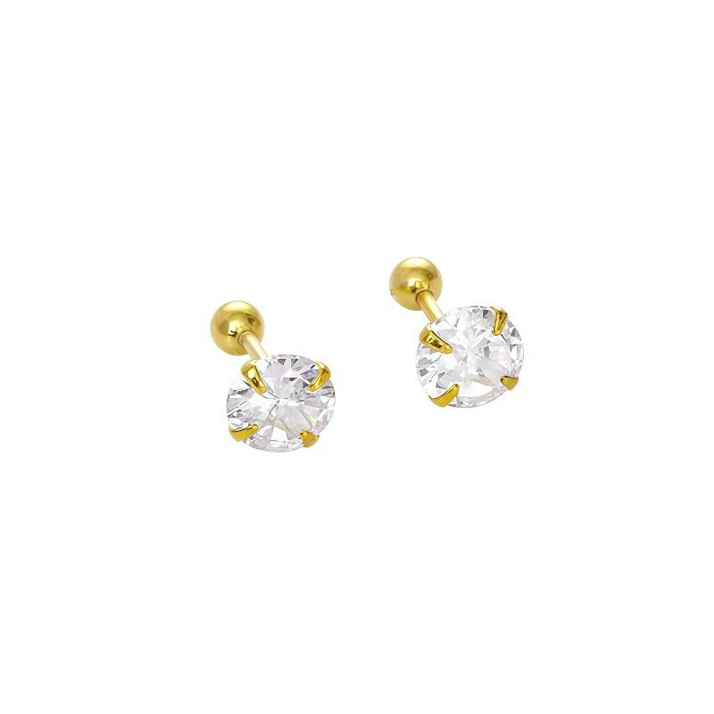 Golden Four-claw Zircon Ear Studs - No Need To Remove The Ear Ring Screws When Sleeping; Simply Twist The Ear Canal Screws.