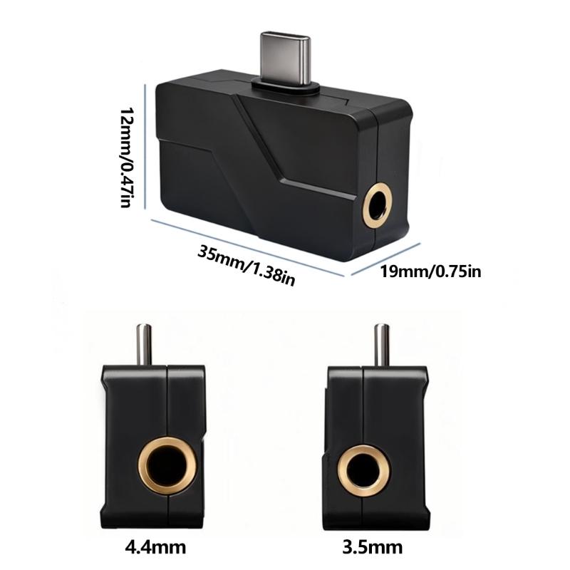 Double Port 3.5mm And 4.4mm Headphone Adapter Type C Connector Supports 384kHz 32Bit HiFi Auditory Output