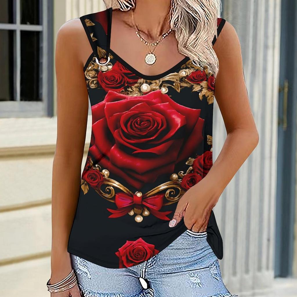 Ladies' Outdoor Casual Sports Double Loop Buckle Vest with National Flag Print Pattern ,V-neck, Sleeveless, Medium Stretch Fabric