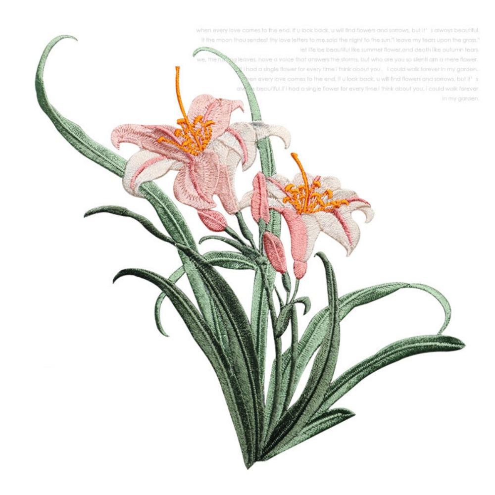 

Chinese Traditional Style Orchid Embroidery Patch DIY Crafts with Hot Melt Adhesive Orchid Hot Melt Patch 3D Flower Ironable