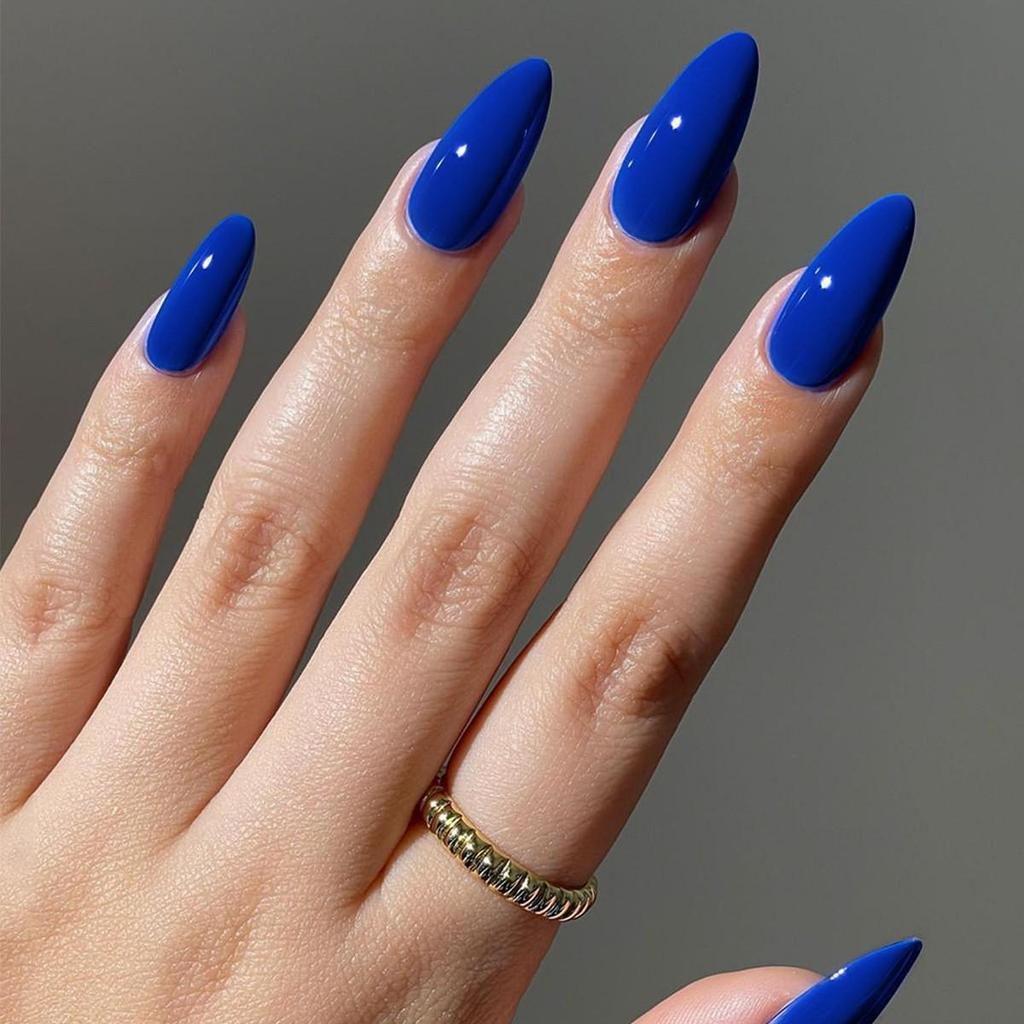 Podzim 2024 Špičkové lesklé, odnímatelné jednobarevné umělé nehty ve tvaru mandle