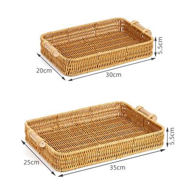 Food Plate Handwoven Plastic Rattan Storage Tray Round Shape Fruit Vegetable Cake Wicker Rattan Threads Basket With Handle