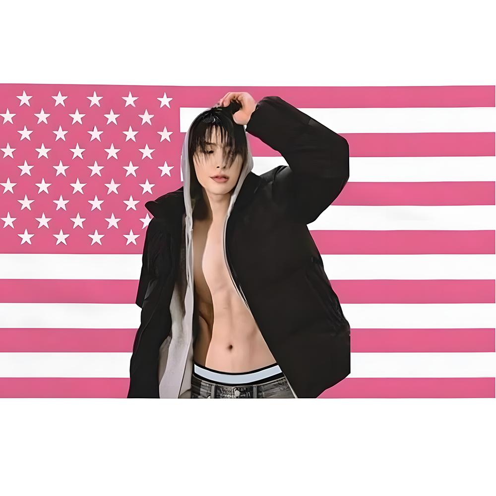 KPop Idol Pink American Flag Tapestry Handsome Male Star Wall Banner Flat Print Bedroom Dorm Decor Kpop Fan Gift