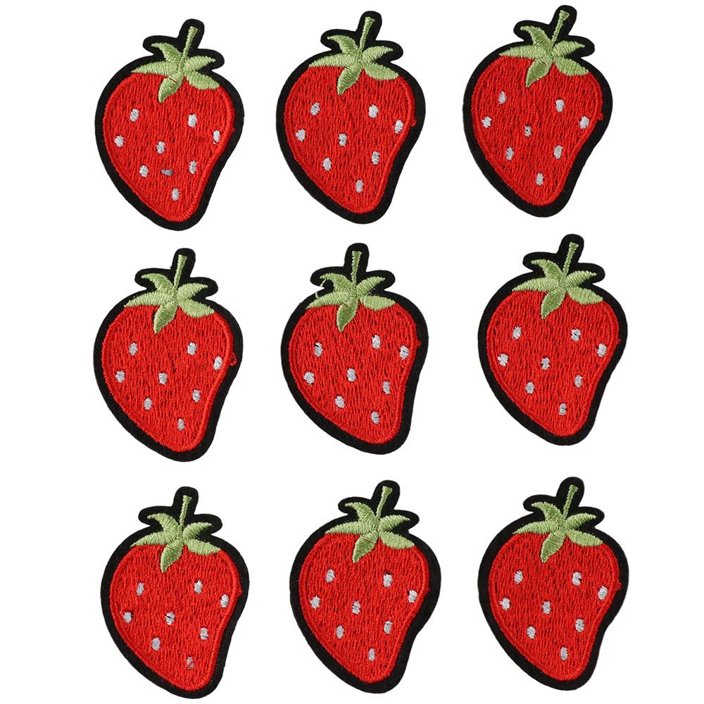 50 Stück 1,7 x 1,2 Zoll Erdbeer-Stickerei-Aufnäher, rote Kleidungsapplikationen für Jacken, Jeans