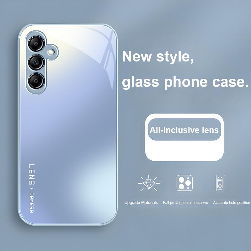 Glass Phone Case For Samsung Galaxy A01 A02 03 Core A04 A14 4G A13 54 34 31 20 25 23 22 5G S21 Ultra S20 Lens Gradient White