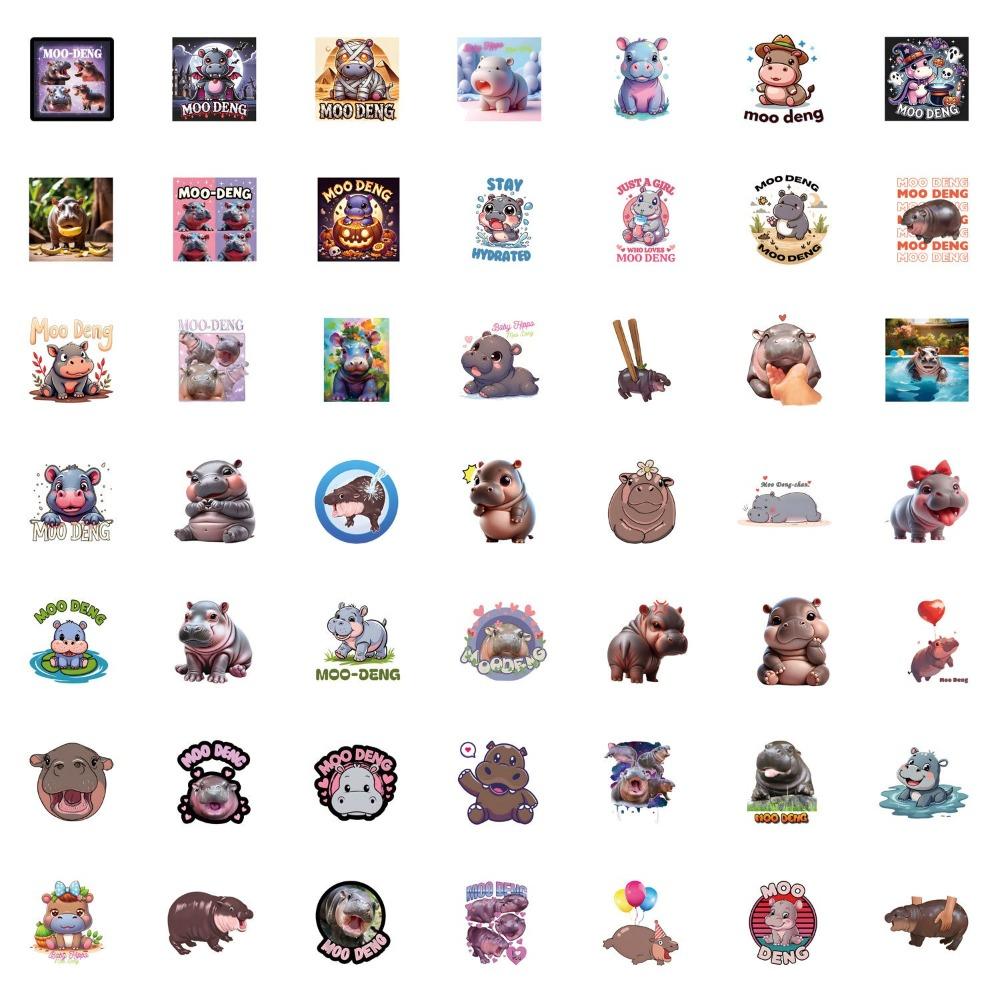 50PCS Kawaii Animal Sticker Moo Deng Hippopotamus Stickers New Stickers  for Kids Children