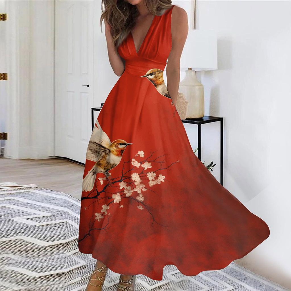 Women's Long Dress Maxi Dress Casual Dress Swing Dress A Line Dress  Fashion Streetwear Outdoor Date Print Sleeveless V Neck Dress